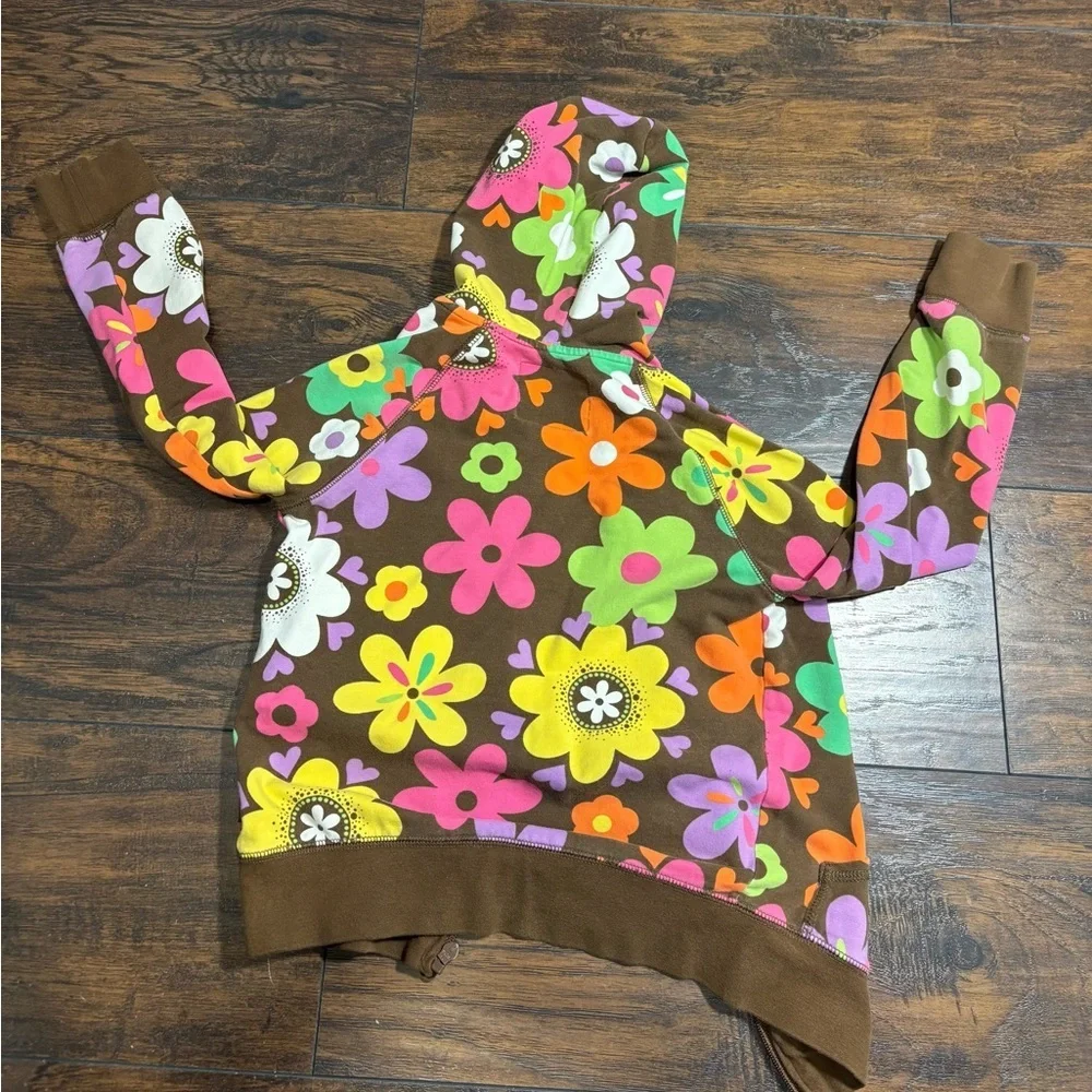 *‎ THE CHILDREN’S PLACE Brown Floral Print Zip Front Hoodie Sweatshirt Girls 5-6